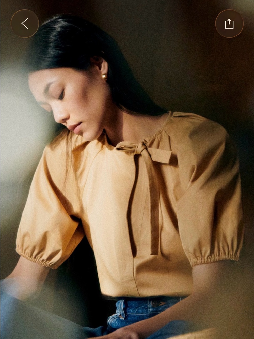 Sezane tan cotton-twill top with tie neckline